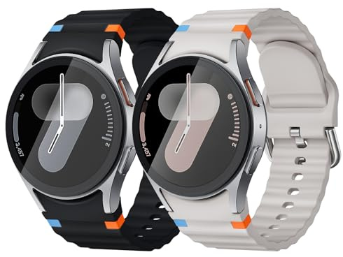 Raradev 2 par 20 mm armband, kompatibla med Samsung Galaxy Watch 7, 6, 5, 4 armband, (40/44 mm)/6 Classic (46/42/47/43 mm)/FE/5 Pro (45 mm), mjuka silikonarmband utan mellanrum
