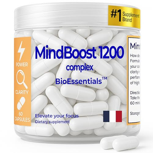 MindBoost® 1200 Nootropique Brain Complex 1200mg avec Citicoline, L-Tyrosine, Créatine, Phosphatidylsérine - Améliore la Concentration, la Clarté Mentale et la Performance Cognitive - 60 Capsules