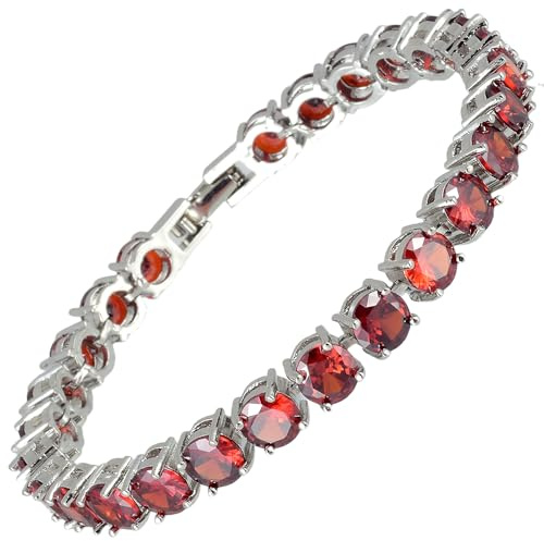 RIZILIA Tennisarmband [18 cm/7 tum] med runda slipade ädelstenar CZ [9 färger tillgängliga] i 18K vitguldpläterad, enkel modern elegans, Medium, Cubic Zirconia