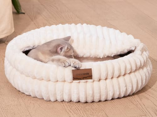 CheerPals Cat Bed with Cover 50 cm, Washable Cosy Cave, Winter Hideaway with Highly Elastic Sleeping Pillow for All Cats