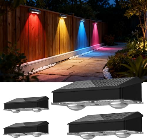 Beuaati Solar Fence Lights Outdoor, 4 Pack Solar Lights Outdoor Garden | 9 RGB Colour Modes, IP65 Waterproof, Auto Dusk to Dawn, Solar Wall Lights for Steps, Patio, Deck, Balcony, Garden & Yard