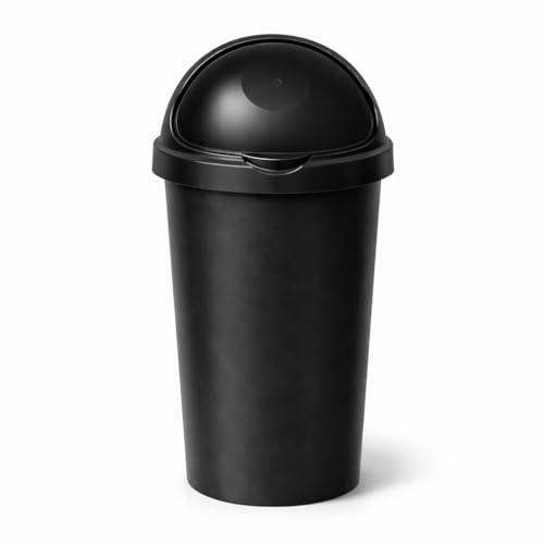 SPECTRAPLAST® 60L Bullet Bin Large Capacity Indoor & Outdoor Waste Bin – Heavy Duty Plastic Rubbish Bin with Flip Lid – Tall Black Base Dustbin for Kitchen, Office & Garden (BLACK)