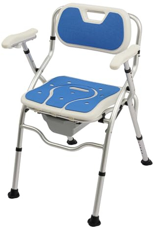 Silla de inodoro con reposabrazos de altura ajustable, 45-52 cm, capacidad de carga de 150 kg, 45-52 cm, silla plegable con cubo, para personas mayores y personas con movilidad reducida (azul)