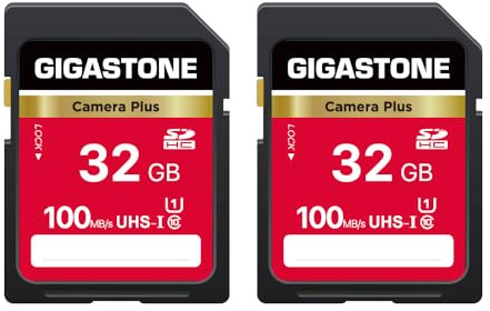 GIGASTONE Tarjetas SD de 32GB Paquete de 2, Camera Plus, UHS-I U1 Clase 10 SDHC Tarjeta de Memoria Full HD para cámara Digital Canon, con 2 Mini Fundas