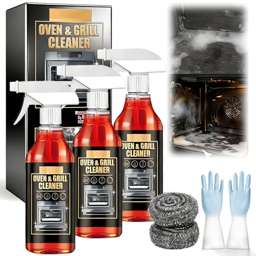 Spray Limpiador para Hornos y Parrillas, Potente Limpiador para Hornos y Barbacoas, Elimina Grasa Incrustada, Residuos Carbonizados y Restos de Comida, Acción Rápida para Cocina y Barbacoas (3PCS)