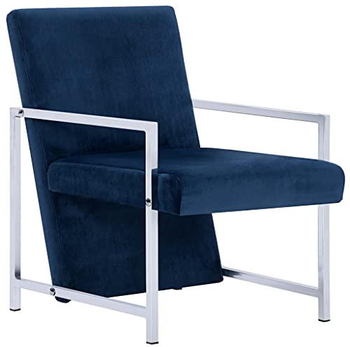 WRJENFSC Poltrona lounge blu in velluto con piedi cromati, 53 x 69 x 73 cm, design moderno a cubo, comoda sedia relax con funzione reclinabile, per soggiorno, camera da letto, ufficio