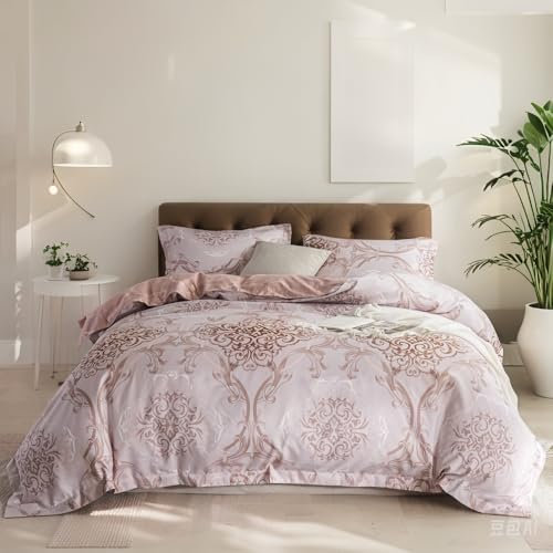 Simple&Opulence Damask Duvet Cover Set Super King Size, Floral Luxury Reversible Bedding Set, Vintage Flower Bed Linen Sets