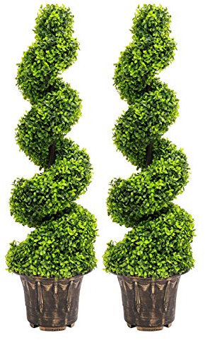 INMOZATA Pair of Artificial Topiary Swirl Trees Boxwood Spiral Trees Plant 4t/120cm High for Garden Indoors Outdoor