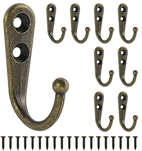Kyrio 40 piezas Gancho para abrigo montado en la pared con tornillos Ganchos para bata Gancho para taza Perchero Perchero Percha para ropa Ganchos rústicos (bronce)