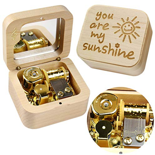 Sinzyo You are My Sunshine Music Box Solid Wood Laser Carving Vintage Gift Musical Boxs for Birthday Valentine's Day Christmas(Musical Note Maple Box)