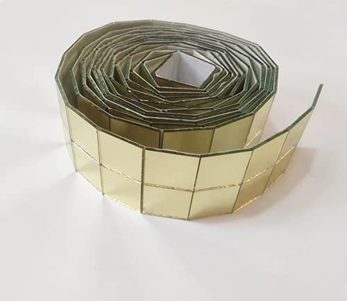 Lot de 250 rouleaux de carreaux de miroir en verre de 2 cm pour travaux manuels, mini carreaux de miroir carrés de 1,9 cm pour mur (miroir doré, 2,5 mètres)