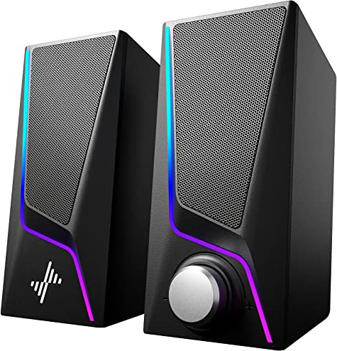 Nylavee Computer Speakers, PC Speakers with 6 Lighting Modes, USB Powered Computer Speakers for Desktop PC with 2 Bass-Boost Ports, 2 Speaker Units, and 3.5mm Aux-in for PC, Laptop, Monitor, Gaming