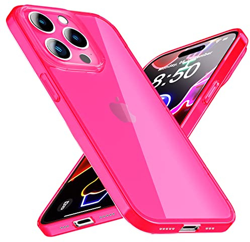 NALIA Neon Silikonhülle für iPhone 14 Pro - Knallige Signal-Farbe & Linsenschutz - Vibe (Transparentes Case) - Marke aus Berlin, Farbe:Pink