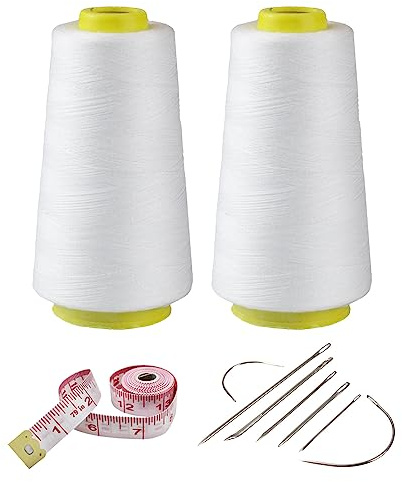 Kit de 2 bobines de fil à coudre en polyester blanc, 2743 m chacune, 40s/2 fils polyvalents pour machine à coudre et travaux de réparation à la main
