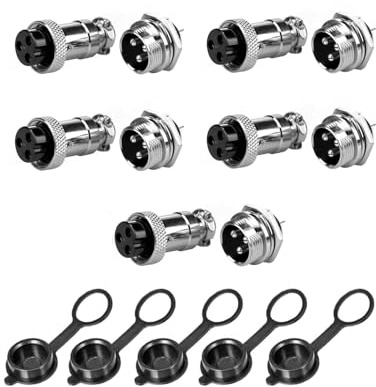 JZK 5X 3-Pin GX16 Aviation Connector, 16mm Thread 5A Female and Male Panel Metal Aviation Cable Connector, Aviation Wire Connector Plug Socket with Rubber Cap