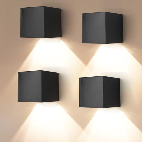 Applique Murale Solaire Extérieure, 4Pack Lampes Solaires pour Jardin Extérieur avec 2 Modes d'Éclairage, Applique Murale Étanche IP65 Lampes Solaires Lampe de Clôture pour Mur Patio Jardin Clôtures