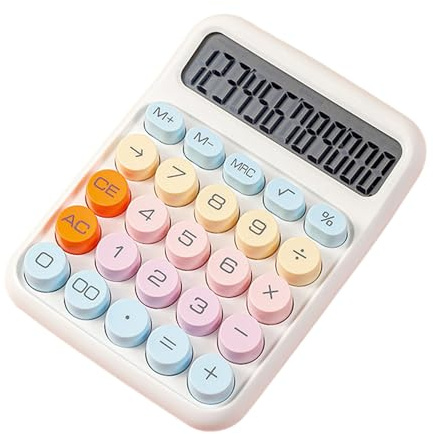 HUIOP Calculadora Rosa,Calculadora mecánica Pantalla LCD grande de 12 dígitos Botón Redondo grande Calculadora Linda de Color Caramelo Adecuada para Oficina, Escuela, hogar para niños, Estudiantes,