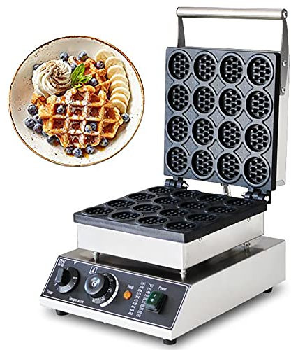 Máquina Para Hacer Gofres Redonda Comercial, 16 Piezas, Máquina Para Hacer Gofres Eléctrica Antiadherente, Acero Inoxidable, Control De Temperatura Y Tiempo, Gofrera Belga Con Forma De Corazón, Adecu