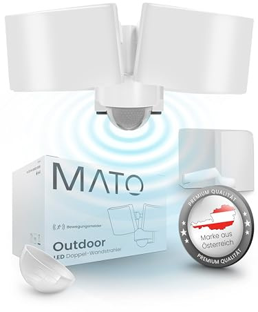 MATO® Doppel LED Strahler mit Bewegungsmelder Außen - 40W Wand Außenleuchte mit Bewegungsmelder - 3000K, IP65, Weiß - Aussenlampe mit Bewegungsmelder, Außenstrahler, Wandstrahler, Wandleuchte