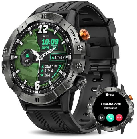 Smart Watches for Men(Waterproof/Call/Answer), Rugged Military Smart Watch with Heart Rate/Oxygen/Pressure/Sleep Monitor/124 Sports Modes, Fitness Tracker Tactical Watch for Android Phones/iPhone
