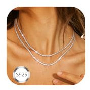 CASSIECA 2 Stück Kette Damen Silber Halskette Layerd Kette Halskette Sterling Silber Stapelbare Halskette Glänzende Diamantschliff Popcorn-Kette für Frauen Mädchen