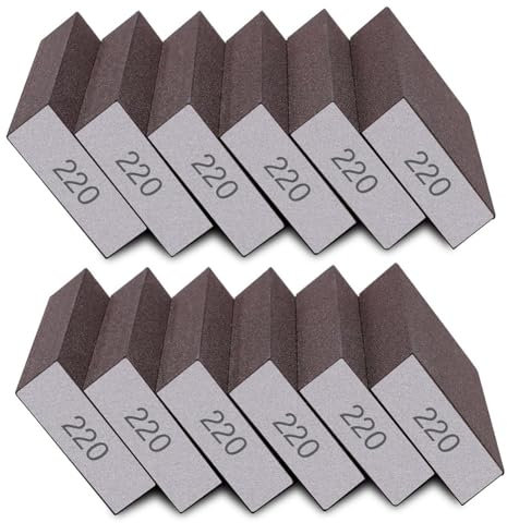 Mauedest 12 Stück Schleifschwämme, Körnung 220, Feine Schleifblöcke für Trockenbau, Metall, Waschbar und Wiederverwendbar