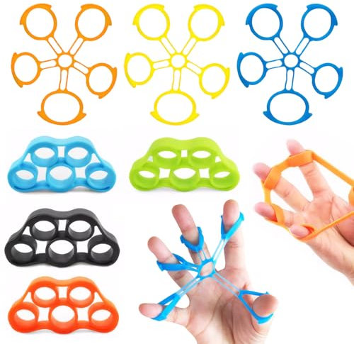 3 Stück Fingertrainer, Handtrainer, Stretch Finger Trainer, Ergotherapie, zum Dehnen der Finger, für Training und Erholung, mit 4 Silikon-Fingerziehern