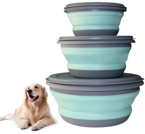 3 Piezas Cuenco Plegable de Silicona para Perro, Bebedero Plegable, Plato comedero portatil, para Gatos, Perros y Mascotas, para excursiones o Viajes (3 Tamaños)
