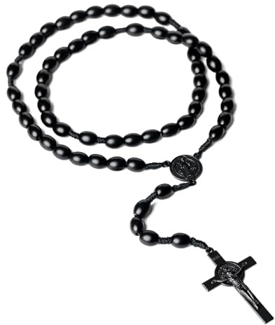 KYRINOVA Chapelet en bois fait à la main avec perles catholiques et vintage en forme de croix - Chapelet chrétien et catholique