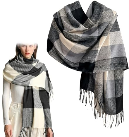 Dam Tartan Halsduk, Tartan Wrap Stickad Sjal, Vinter Poncho Stola Pashmina, Rutig Filt Halsdukar för Kvinnor, Sjal Kvinnor Vinter Rutig Kashmirsjal i Kashmirull i Varm för Kvinnor Män