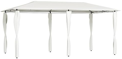 Gazebo da Giardino con Struttura in Acciaio, Tetto Impermeabile 160 g/m², Design con Copripalo, Gazebo Campeggio, Tenda per Feste, per Giardino e Spiaggia, Colore Crema, 2.98x5.3x2.59 m