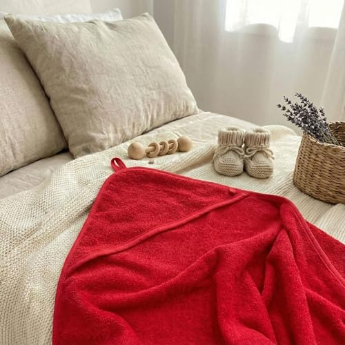 Linnie's Rotes Geburtshandtuch - Gebärmutter Effekt/Hebammen TIPP Erstausstattung - Baby Kapuzenhandtuch 100% Baumwoll-Frottee