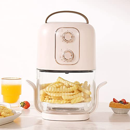 Friggitrice ad aria, mini da 2,5 l, visibile a 360° con controllo della temperatura a doppia manopola, bassa rumorosità 49,9 decibel, impugnatura isolata, base antiscivolo per patatine fritt
