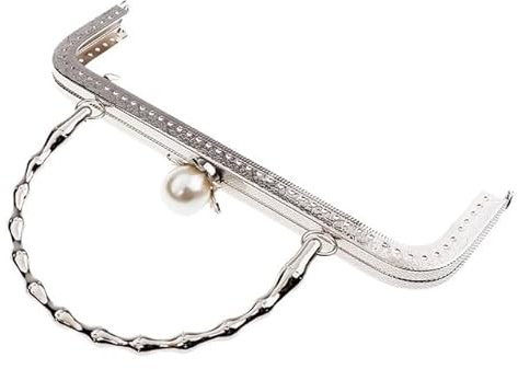 UDHSNJZG Clic Clac-stängning för handväskor retro 20 cm axelväska med lappar, gör-det-själv hantverk metallram, pärlstängning (silver)