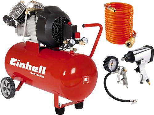 Einhell Kompressor TC-AC 400/50/8 Kit (2.200 W, 400 l/min Ansaugl., 50 l Kessel, 8 bar max., Ölschmierung, Druckminderer, inkl. Druckluft Starterset)