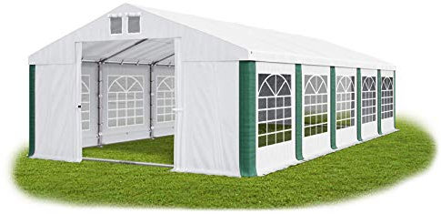 Das Company Partyzelt 5x10m wasserdicht weiß-grün mit Bodenrahmen Zelt Dachplane modular 580g/m² PVC hochwertig Gartenzelt Summer Floor MS/SD