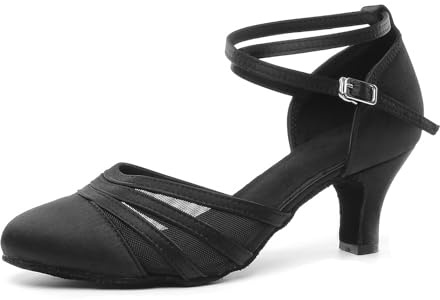 YKXLM Chaussures de Danse Latine pour Femmes Chaussures de Danse Tango Valse Sociale Salsa en Mesh Satinee,6CM,Noir,37 EU