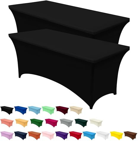 Utopia Kitchen Spandex Tischdecke 2 Pack [6FT, Schwarz] Enge, Passgenaue, Waschbar und Faltenfrei Tischdecke Outdoor für Veranstaltung, Hochzeit, Bankett & Partys [183Lx76Wx76H] cm