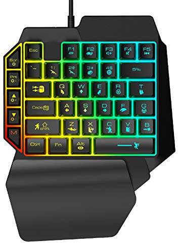 Teclado de una Mano, ergonomía portátil, retroiluminación Colorida, USB con Cable, Juegos mecánicos, Teclado de 39 Teclas, para PUBG, Negro