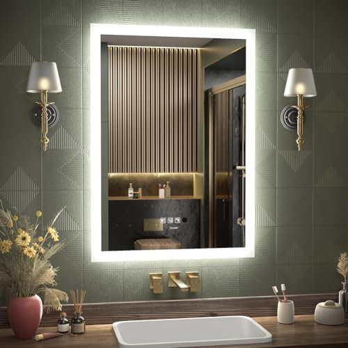 GANPE Specchio da bagno a LED con sensore di movimento, con Bluetooth, illuminato, dimmerabile, per trucco, a parete, anti appannamento, IP44, impermeabile, verticale e orizzontale (50_x_70_cm)