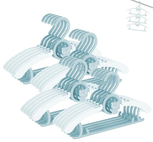 Stampelle Bambini per l’armadio di Neonato e Ragazzo e Ragazza, HGYZE 20 Appendini Impilabili con Gancio per Orsetto, Regolabili e Antiscivolo Appendiabiti per Vestiti, Salvaspazio Grucce, Blu+Bianco