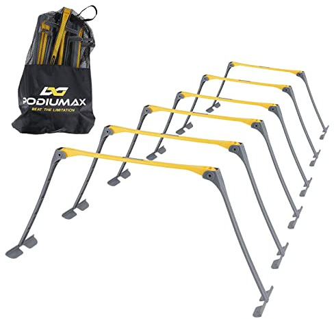 PodiuMax Tragbare, höhenverstellbare Sport-Trainingshürde (15,2 cm, 22,9 cm, 30,5 cm), leicht, innovatives faltbares Design, zusammenklappbar, sicher, 6 Stück pro Packung
