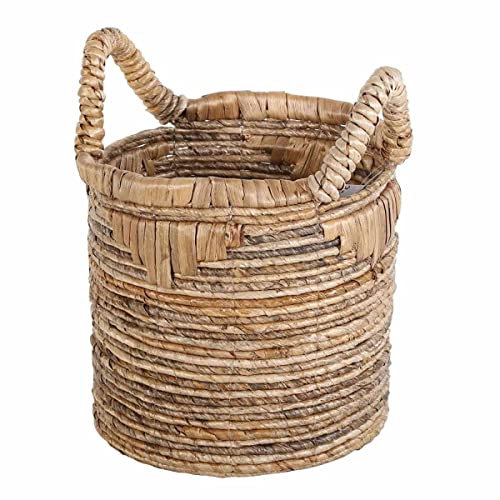 Flechtkorb ALYA S Natur Ø 27 cm rund aus Bananenblatt geflochten | Allzweckkorb Boho Chic Wäschekorb Obstkorb Gemüsekorb Natur-Korb mit Henkel | HAR0025