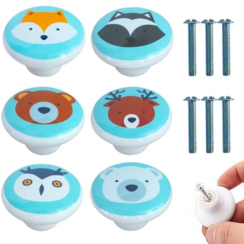 ZFKXGS 6PCS Poignee de Meuble Cuisine Animal Bouton de Meuble Porcelaine Solide Animal Bouton de Tiroir Rond Poignée Tiroir Poignet Meubles Boutons de Portes pour Placards Chambre Commode Armoire (C)