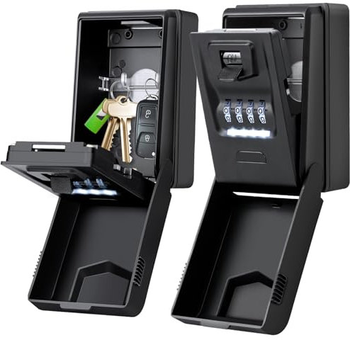 KTUEOV Key Boxes Wall Mounted, Key Safe Box With Light Up Dial 4 Digit Key Lock Outdoor Large Key Box With Code Lockbox for Keys with Weatherproof Cover Key Storage for Home Garage Office