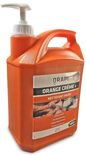SAVON NETTOYANT CREME MAIN POUR ATELIER GARAGE à l'ORANGE - BIDON POMPE DOSEUR 5L