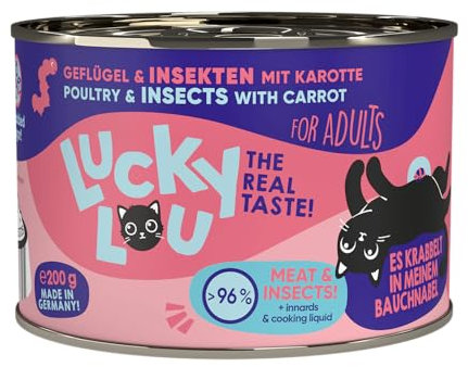 Lucky Lou Lifestage Katzenfutter nass - hochwertiges Katzenfutter mit hohem Fleischanteil - Nassfutter getreidefrei & ohne Zucker für Katzen (200g (6er Pack), Adult Geflügel & Insekten)