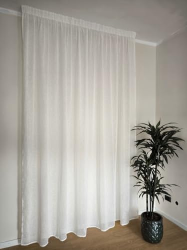CATTANI TESSUTI Cortinas con Cinta fruncidora a Medida, Tejido Efecto Lino Blanco, Ancho del Panel 280 cm, para rieles de 140/170 cm, Altura de 180 a 295 cm - 280 x 210 cm
