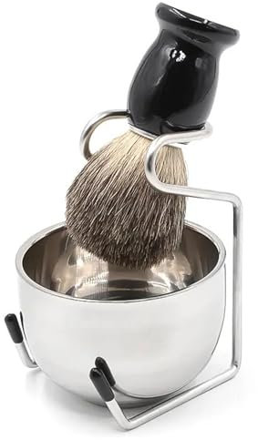 Shaving Set for Men contains Shaving Brush, Shaving Stand & Shaving Bowl for Salon, Barber, Home and Travelling- Shaving Kit Gift for Him, Husband, Boyfriend, Father (Black)