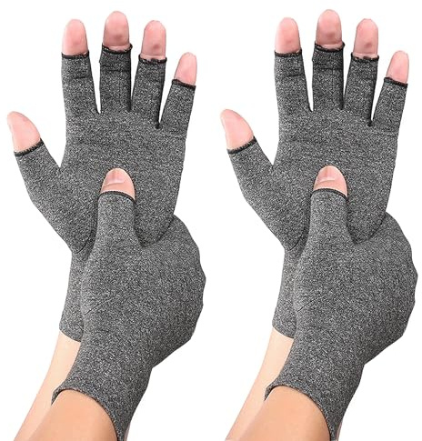 Worzwin Bamboo Compression Gloves - Bamboo Arthritis Gloves for Men Women - Compression Glove for Arthritis (Gray-2 Pairs, Large)